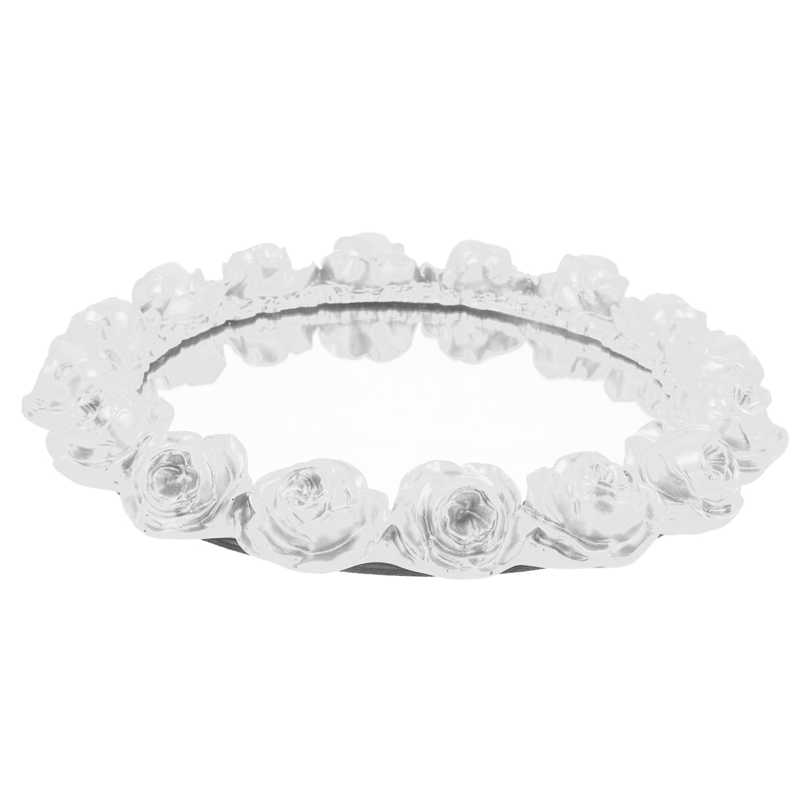 Gatuida Bandeja Decorativa y Diseño de Rosas de Resina Color Marfil con Espejo para Exhibición de Joyas y Servicio de Alimentos, Adecuado para Tocador o Mesa