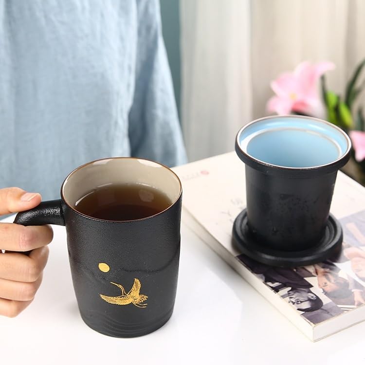 Tazza da tè con infusore, Tazza da tè in Ceramica da 400 ml, Tazza da tè in Ceramica con Coperchio, Tazza da tè in Porcellana, Perfetta per L'Ufficio e l'uso Domestico