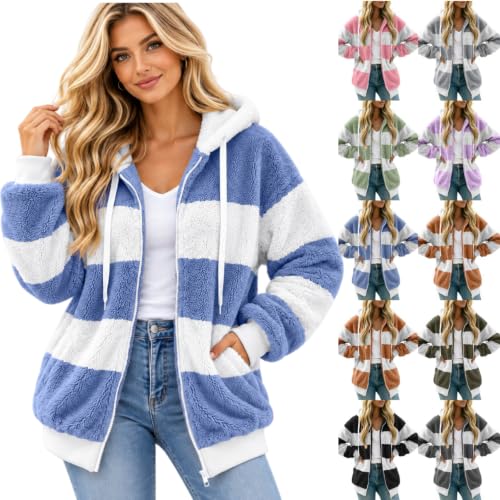 CHENXDZHAO Zip Up Hoodie Women,Womens Fleece Jacket Plus Size Long Sleeve Full Zip Up Hooded Sweatshirt 2026 Trendy Casual Warm Fall Winter Coat,Blue,L - image 1