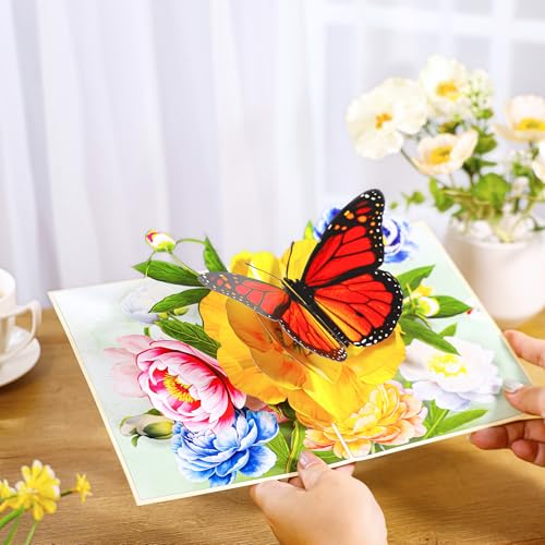 Image of Pop Up Flower Card, Greeting Card, Butterfly and Pink Peony Flower 3D Pop Up Card 6 inchx 8 inch, Mother's Day Pop Up, Anniversary, Birthday, Valentine's Day Card, Wife, Grandma