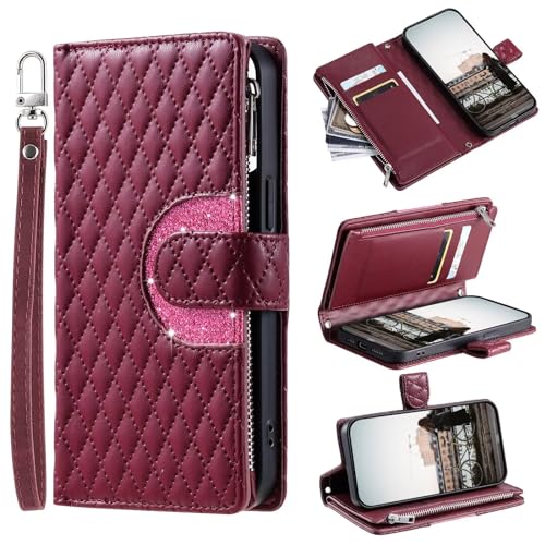 Tivenfezk Nadoli Paillettes Coque pour Samsung Galaxy A20e Portefeuille Housse Étui en Cuir Flip Cover Sac à Fermeture éclair Porte-Monnaie Cover Téléphone Carte Crédit Pochette