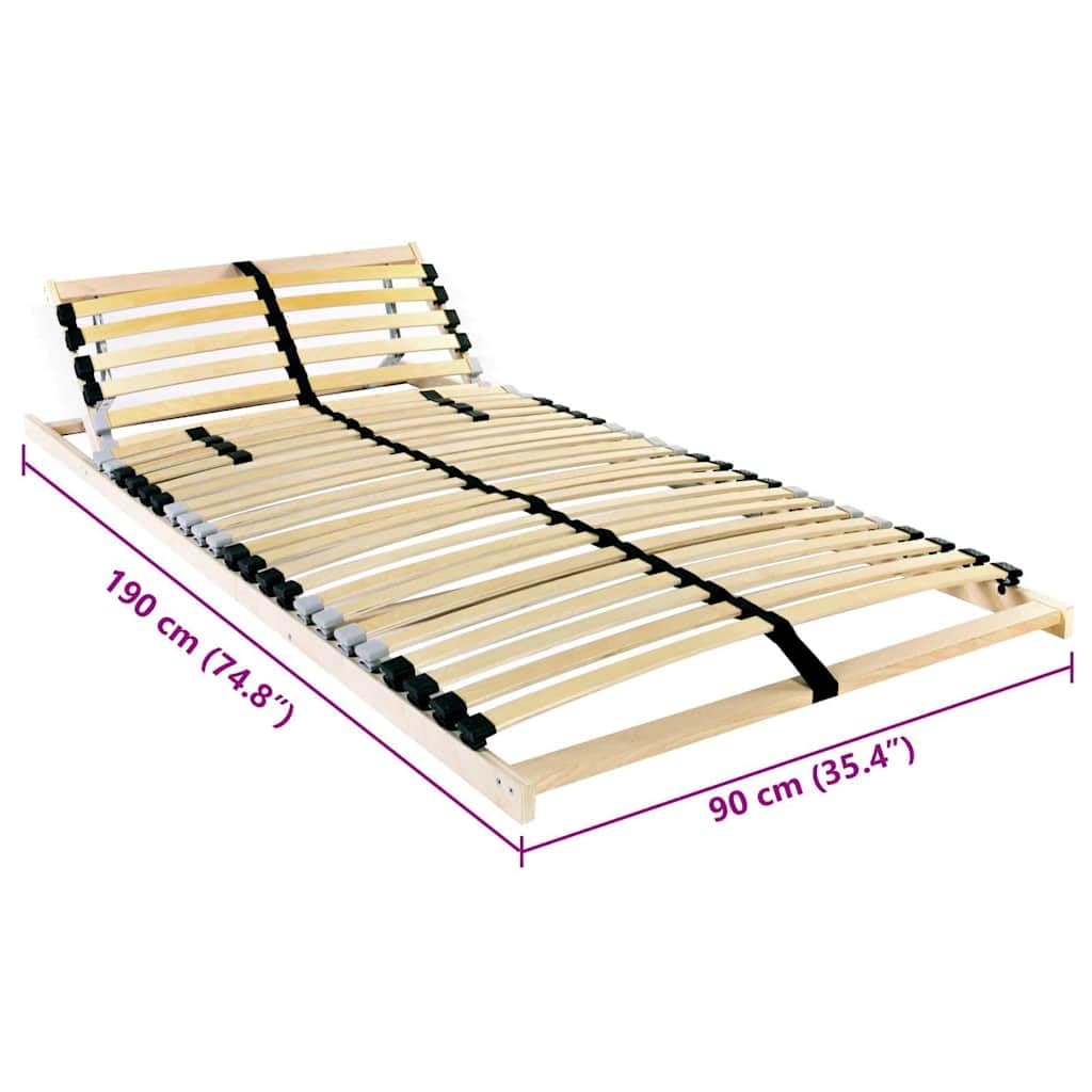 Somier de láminas marrón de madera maciza de haya, 90 x 190 cm, somier fijo para dormitorio, habitación infantil, habitación juvenil, soporte estable para colchón, fácil montaje