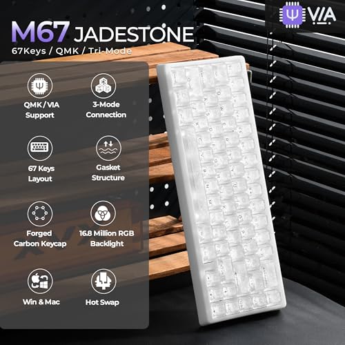 Image of HITIME x XVX M67 JadeStone 60% Wireless Mechanical Gaming Keyboard, VIA Programmable, BT5.0 /2.4G /USB-C Creamy Keyboard with Gasket, Hot Swap, RGB Backlits, NKRO for Win /Mac (White, Forged Carbon)