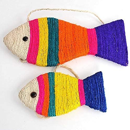 Miniatura 4 de MECO Alfombrilla de rascar creativa con forma de pez para gatos, tapete rascador de sisal con cuerda para colgar para pared, suelo, sofá, sala de