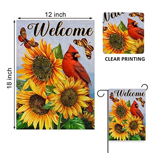 Covido Home Decorative Welcome Spring Summer Cardinal Sunflower Garden Flag, Yard Red Bird Outside Decoration, Fall Autumn Outdoor Small Burlap Decor Double Sided 12 X 18 #TOP1