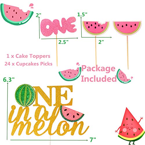 Jevenis Watermelon Cupcake Topper One In A Melon Cake Decoration One In A Melon Birthday Decoration #TOP5