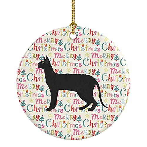Caroline's Treasures Black Cornish Rex Cat Christmas Ceramic Ornament Christmas Tree Hanging Decorations for Home Christmas Holiday, Party, Gift, 3 in, Multicolor