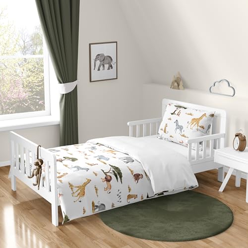 Image of Sweet Jojo Designs Jungle Animals Boy Girl Toddler Kid Bedding Set Childrens 5pc Comforter Hunter Green Yellow Grey Rust Orange Black White Wildlife Safari Animal Elephant Giraffe Lion Monkey Leopard