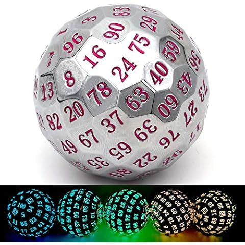 Haxtec Metal D100 Dice 100 Sided DND Dice Dungeons and Dragons Pathfinder RPG-Silver Glowing Red Numbers Cover