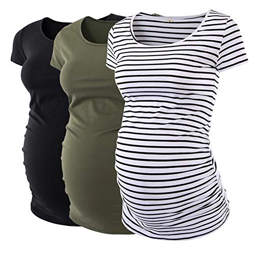 Love2Mi 3 Pcs Kurzarm Umstandsshirt Umstandsmode Tshirt Einfarbig Schwangerschafts Kleidung Cover