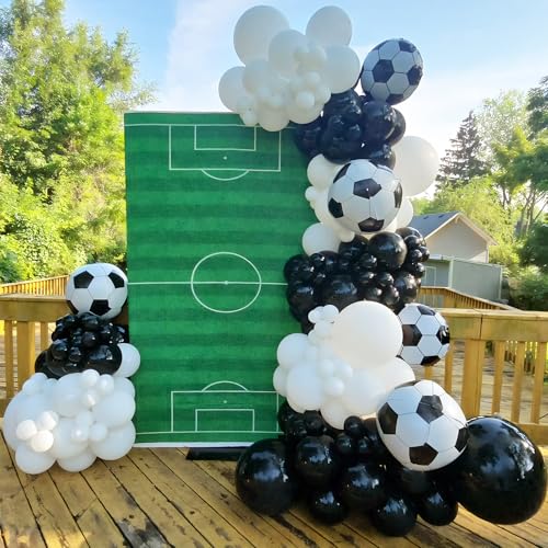 Image of HILAVO Soccer Balloons 18 Inch Black and White Soccer Ball Foil Balloons Print Latex Balloon White Black for Boys Kids Football Lover Sport Theme Birthday Baby Shower Party Decorations Supplies
