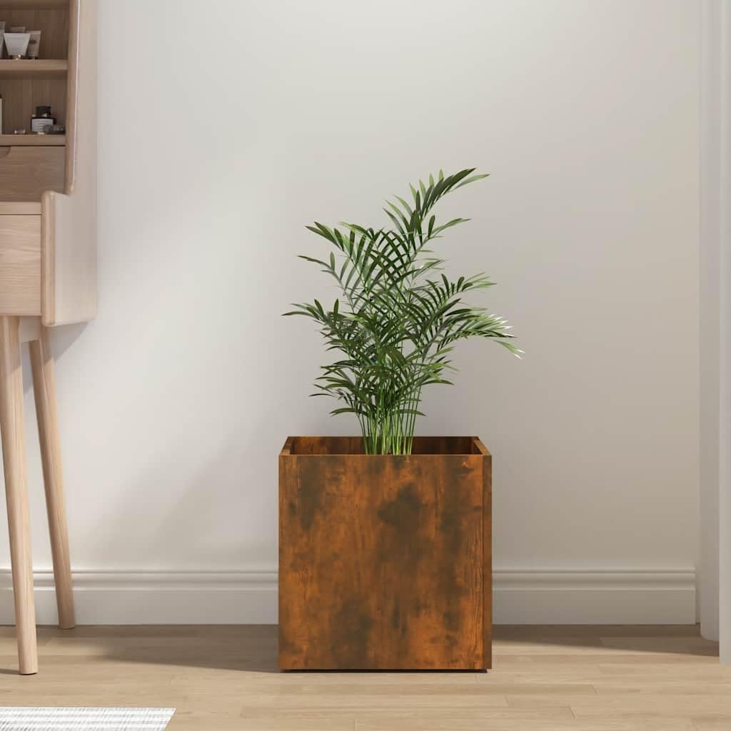 Homogen Macetero de roble ahumado, 40 x 40 x 40 cm, material de madera, para balcón, jardín, interior y exterior, resistente a la intemperie, con drenaje y uso de riego, de pie y colgante, versátil