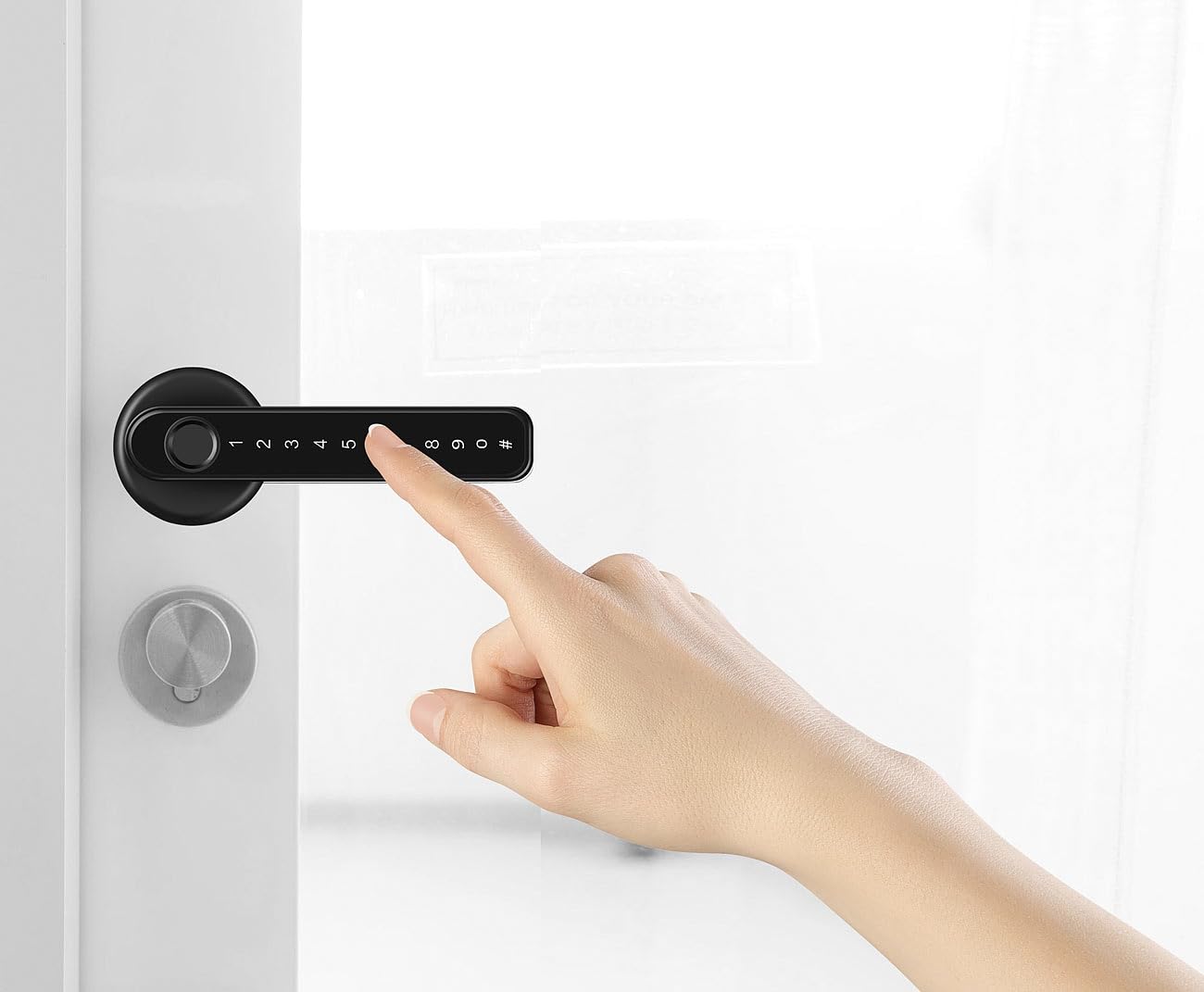 VisorTech Fingerabdruck Schloss: Smarter Sicherheits-Türbeschlag mit Finger-Scanner, PIN & App, schwarz (Smarter Türgriff, Fingerabdruck-Türbeschläge, WC)