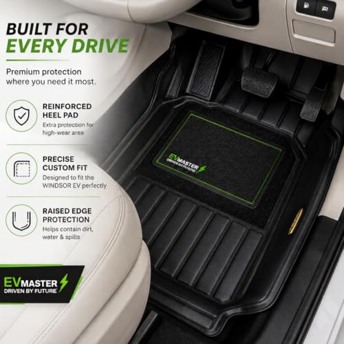 Image of EV MASTER 9D Car Floor Mats for MG Windsor EV Hybrid (2026 Onwards) Complete Set | Anti Slip Full Coverage Premium Luxury Car Floor Mats | Washable Waterproof All Weather