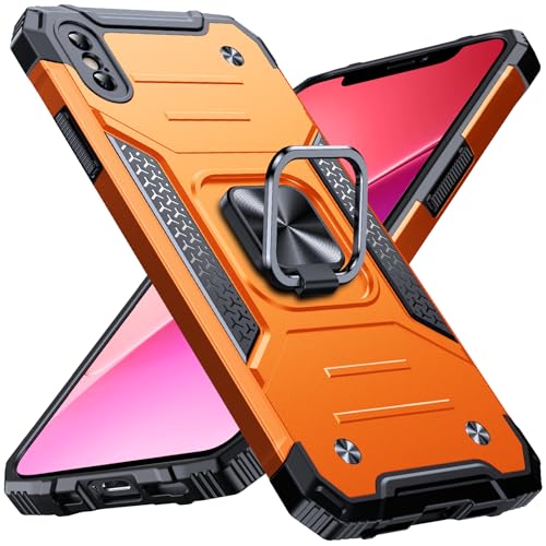 Image of Anqrp Heavy Duty Case for iPhone X /XS Case with Enhanced Ring Holder Grip Stand, Military Grade Shockproof Rugged Drop Protective Silicone Hard Slim iPhone X /XS Phone Case Cover,Orange