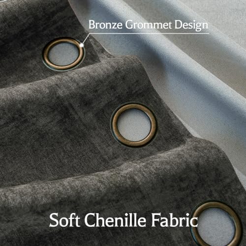 Image of Chenille 100% Blackout Curtains 90 Inches Long for Bedroom, Warm Grey