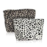 FEMONGY borsa leopardata donna 2 pezzi leopardato donna con cerniera pochette leopardata, pochette trucchi, Capacità per tutti i tuoi prodotti di bellezza e cura dei capelli (Beige, Marrone)