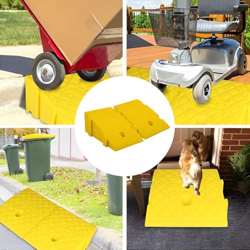 Rampas portátiles para bordillos, 2 unidades, altura de 7,4 pulgadas, para motocicletas, sillas de ruedas, bicicletas y cortadoras de césped (amarillo) miniatura 6