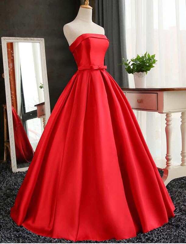 Women's Strapless Satin Prom Dresses Long A-line Formal Evening Party Gowns with Pockets3