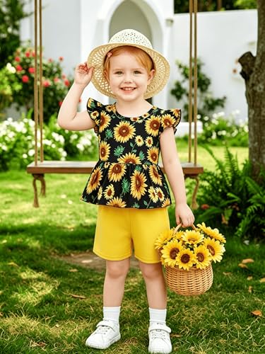 Image of Girls Summer Outfits Toddler Baby Girls Short Sets 2 Piece Clothing Set Flutter Sleeve Shirt and Short 2-7 Years