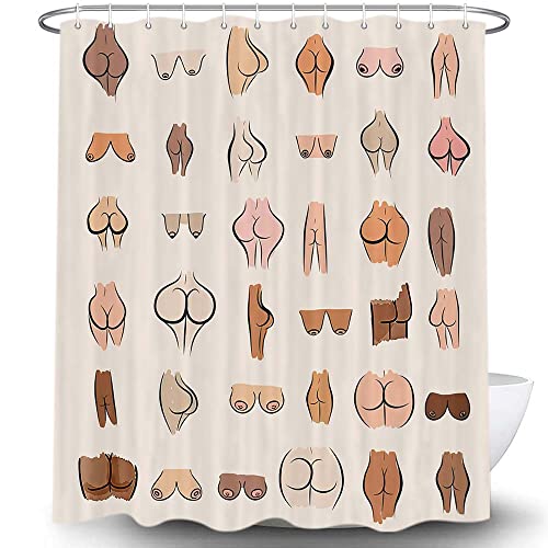 Hajmsug Funny Butt Shower Curtain, Fun Butt Sexy Hilarious Boobs Fabric Shower Curtains Set, White Restroom Art Decor Accessories Waterproof with Hooks 69x70 inch by Hajmsug - Used condition - US$13.79