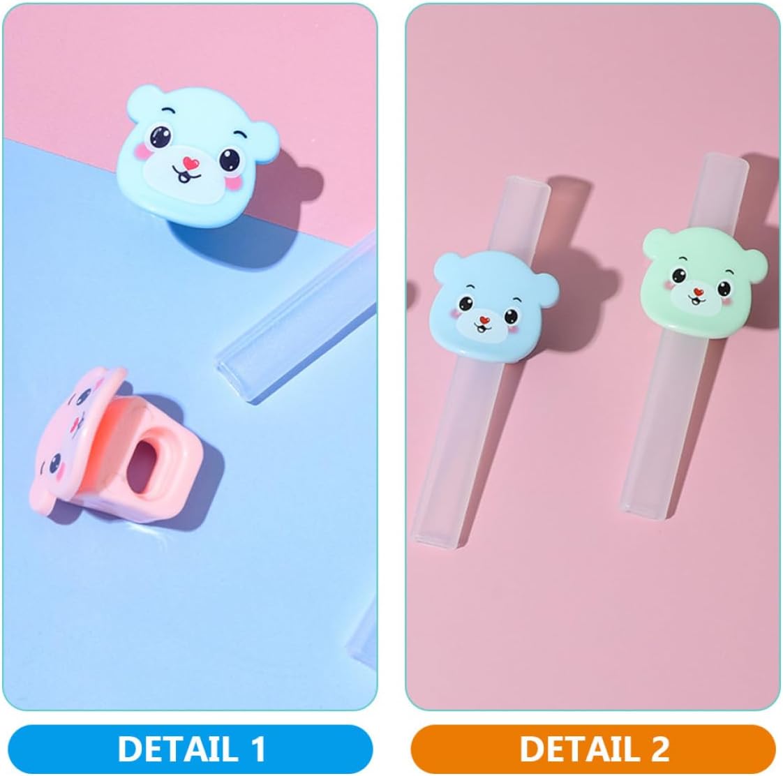 Adaptive Drinking Straws Set for Elderly and Infants, 6pcs Silicone Short Straws with Clips, Reusable Blue, Pink, Green Animal Design, Drinking Aid for Disabled and Post-surgery