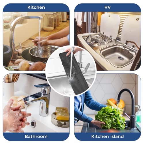 Image of BFONS Silicone Faucet Handle Drip Catcher Tray, 24in x 5.55in, Black