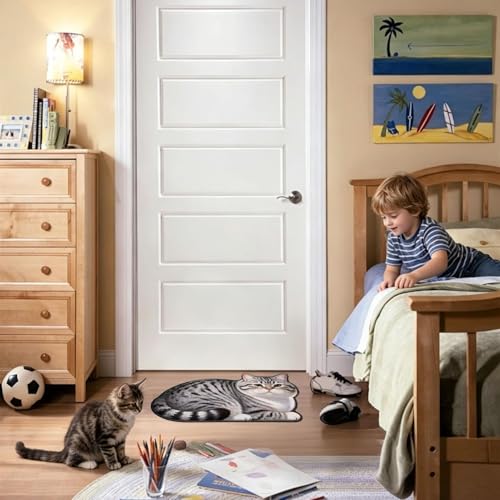 Alfombra de baño decorativa y divertida con diseño de gato para suelo de dormitorio 4