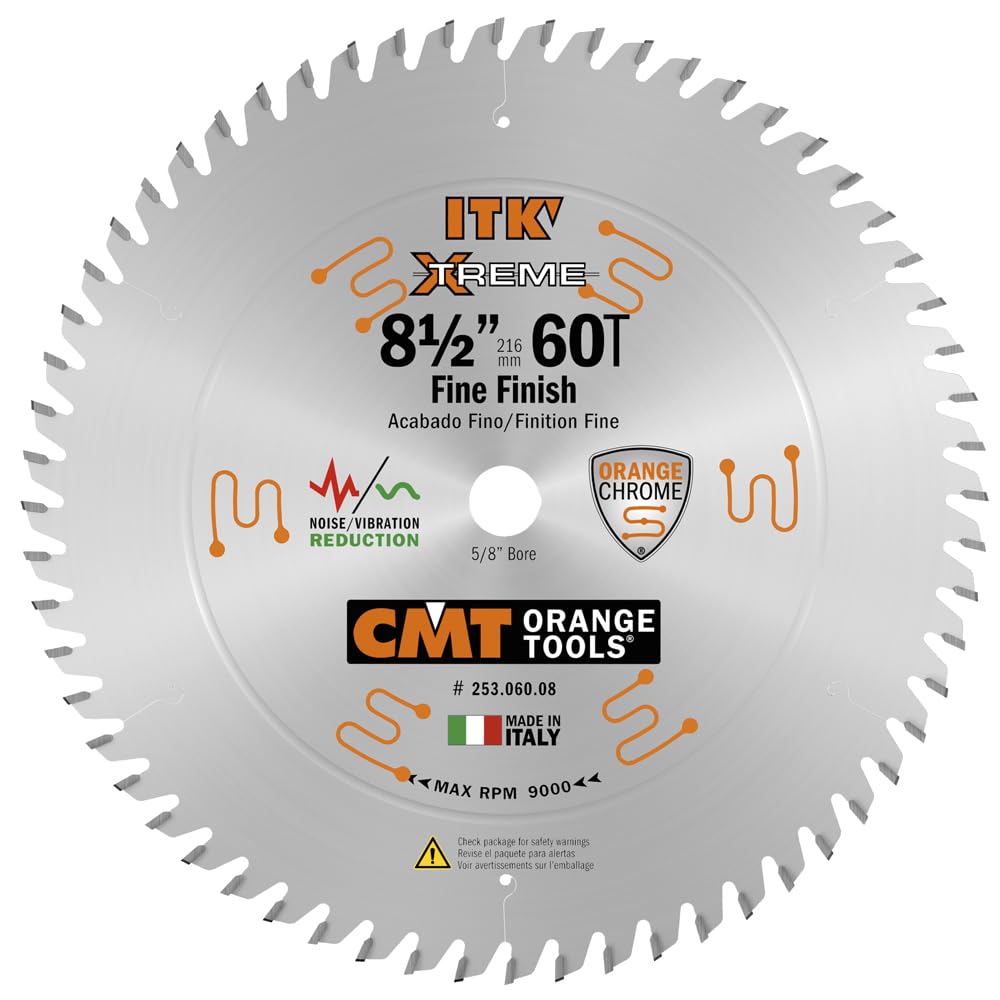 CMT 253.060.08 ITK Industrial Finish Sliding Compound Miter Saw Blade, 8-1/2-Inch x 60 Teeth 1FTG+2ATB Grind with 5/8-Inch Bore