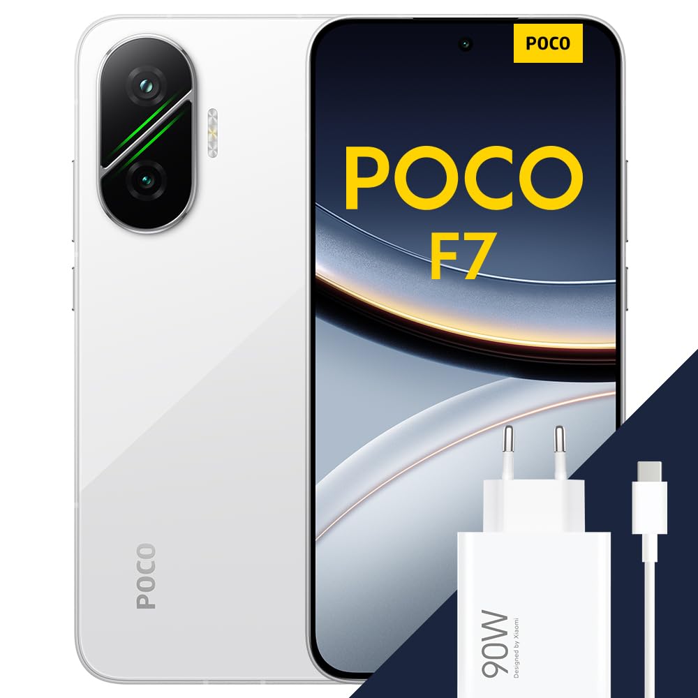 POCO F7 Smartphone, 12+256GB, Bianco, Snapdragon® 8s Gen 4 Flagship, Batteria 6500mAh, Fotocamera Sony da 50MP con OIS, Display AMOLED 6.83" 1.5K 120Hz (Adattatore incluso a seconda della confezione)