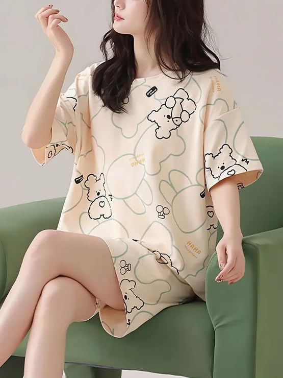 Image of Lunza Women's Cotton Pajama Set with Top & Pants|| Korean Night Suit|| Lightweight Printed Set || Soft & Comfy Sleepwear for Girls & Women