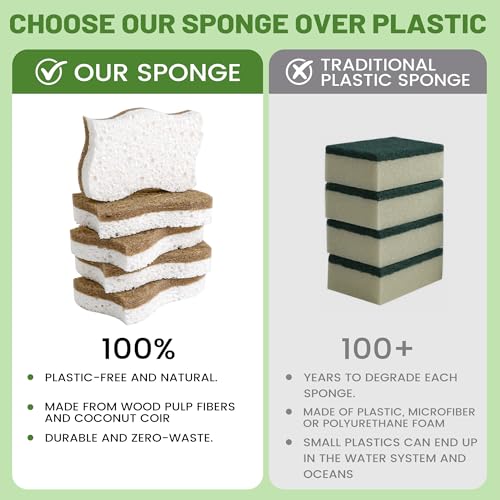 Image of LILAC 12 Pack Natural Cellulose Sponges for Dishes - Non-Scratch Kitchen Scrub Sponges - 100% Biodegradable & Eco-Friendly Cleaning Sponges for Non-Stick Cookware, Bathroom & Household