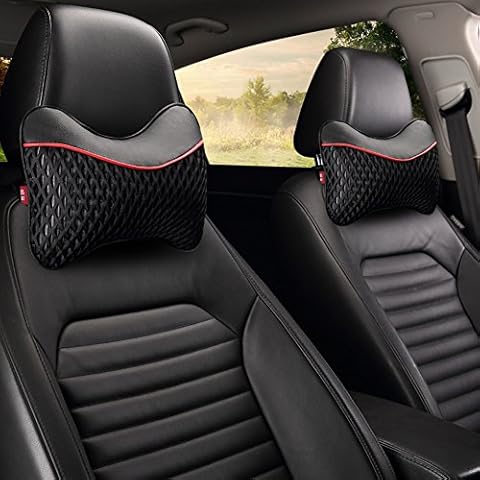 Follicomfy 2PCS Car Neck Pillow with Memory Foam Auto Breathable Headrest Cushion Pad (Black) Cover