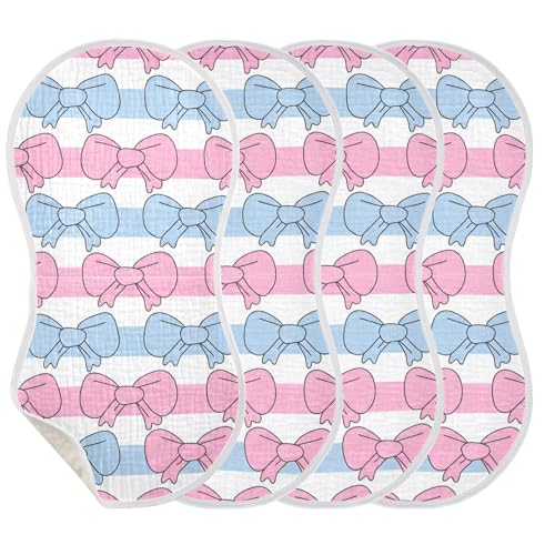 4 Pack Baby Burp Cloths, Soft Absorbent Burping Cloths for Babies, Cotton Milk Spit Up Rags, Large Size for Newborns, Baby Boys and Girls (Pastel Bow Pattern)