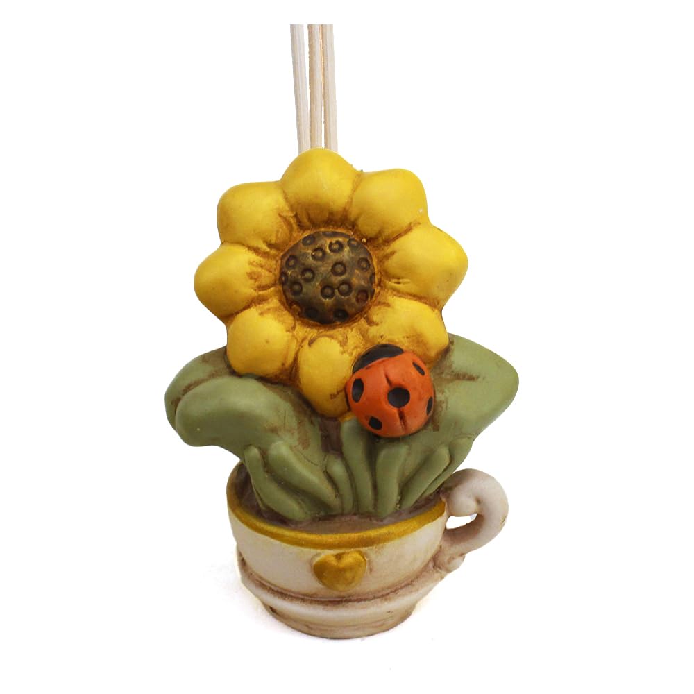DLM-A111 kit 6 Bomboniere profumatore in vetro e porcellana girasole tulipano e quadrifoglio con coccinella portafortuna completi di scatole regalo e profumo