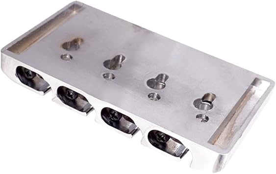 Silver Black Bass Bridge, Fixed, 4 String L Shape, String through, Adjustable Saddles (Silver)
