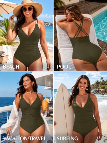 Image of KI LAPHEE One Piece Swimsuits for Women Tummy Control Bathing Suits Sexy Criss Cross Back Swimwear