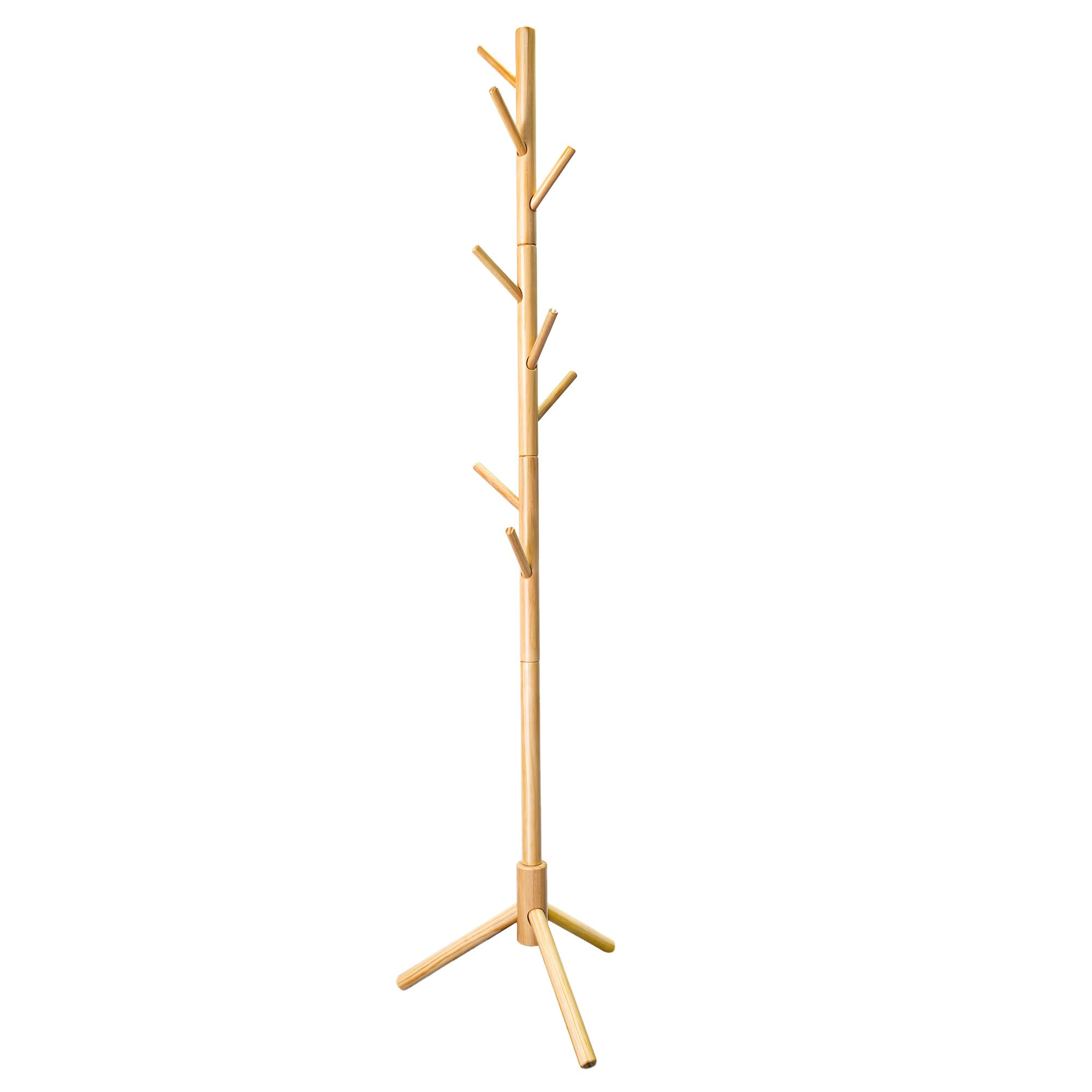 Vaefae Naturel Bamboo Coat Rack, Wooden Coat Stand With 8 Hooks, Free Standing Coat Stands For Hallway,Entryway,Hats, Bags,Clothes (Natural)