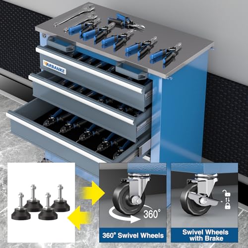 Image of LARBANKE 5-Drawer Tool Chest, Rolling Tool Chest with Wheels, Foot Pads&Locking System,Mobile Storage Tool Cabinet with Stainless Steel Top,Connect Units for A Large Workstation for Office,Garage&Home
