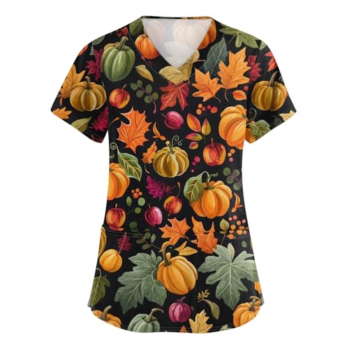 OIOLOYJM Halloween Christmas Scrub Tops Women Print V Neck Short Sleeve Plus Size Scrubs for Womens Shirts with Pockets