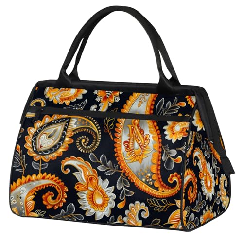 Overnight Weekender Bag for Women Men Paisley Abstract Ethnic Waterproof Carry On Travel Duffel Bags with Zipper Lightweight Sports Gym Bag Luggage Workout Handle Bags for Traveling Yoga Camping