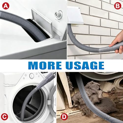 Image of 3 Pieces Dryer Vent Cleaner Kit: Vacuum Hose With Brush & Gloves Fits for Vacuums Cleaner, Refrigerator Condenser Coils, Tight Spaces Behind Appliances, Deep Cleaning Tools for Clogged Ducts-Gray