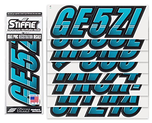 Image of STIFFIE Techtron Sky Blue /Black 3 inch Boat & PWC Registration Decals • Numbers Letters Stickers