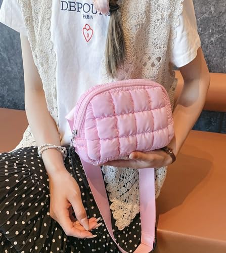 Womens Quilted Puffer Shoulder Crossbody Bag Small Sling Waist Purse Bubble Handbag Daypack Pleated Sports Chest Bag3