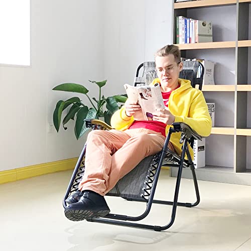 Yomifun Zero Gravity Chairs Set Of Two, Lawn Chair, Folding Recliner Lounge Chair, Everything Included With Padded Head Pillow, Holder Tray, Shoulder Strap, Footrest Cushion, Grey #TOP1