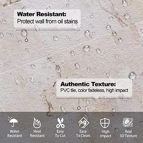 10-Pack Peel And Stick Tile Backsplash For Kitchen 12"X12" Thicker Stone Panel Stick On Backsplash For Bathroom Tile, Stair Decals, Laundry Table, Bedroom In Beige #TOP3