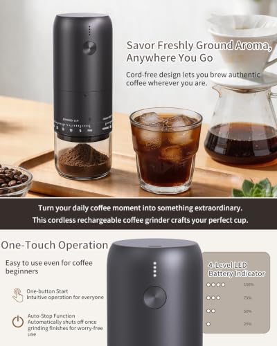 CIRCLE JOY Wiederaufladbare Elektrische Kaffeemühle, Tragbare Kabellose Kaffeebohnenmühle mit Edelstahl-Kegelmahlwerk, 90 Externe Mahlgradeinstellungen, für Zuhause, Büro und Outdoor – Bild 2