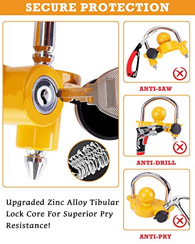 Turnart Trailer Lock, Hitch Lock, Trailer Hitch Lock, Trailer Coupler Lock, Trailer Tongue Lock, Adjustable, Heavy-Duty Steel, Universal Size Fits 1-7/8", 2", And 2-5/16" Couplers (Yellow-A) #TOP2