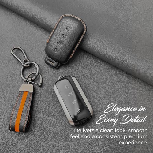 Image of Keyzone Royal Leather Key Cover for Tata Curvv, Curvv EV smart Key (Black)