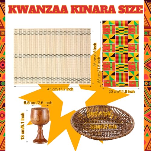 Mumufy Kwanzaa Kinara12個セット。レッド3個、グリーン3個、ブラックキャンドル1個、両面木製キャンドルホルダーワイングラスバスケット、竹製テーブルマット、Kwanzaaのお祝いデコレーション用ケンテクロス(スタイリッシュ) [2]